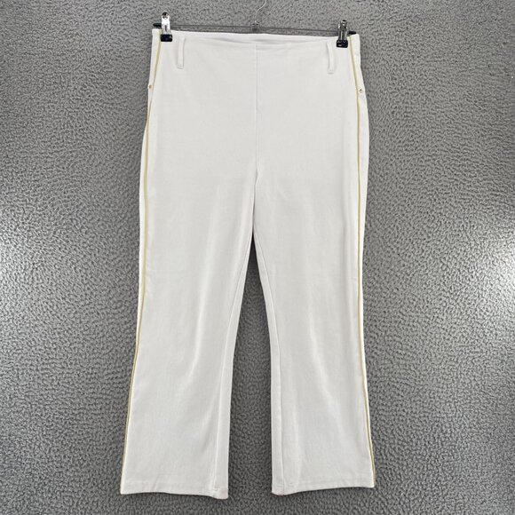 Lysse Jeans Womens Large White Jeggings Stretch Pull On Capri Gold Side Stripe - Picture 1 of 11